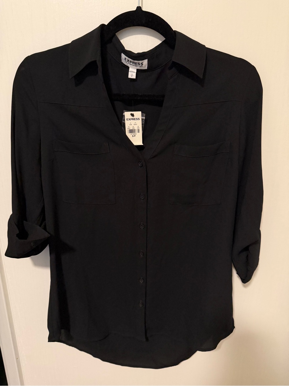Express Black Tailored Button Blouse